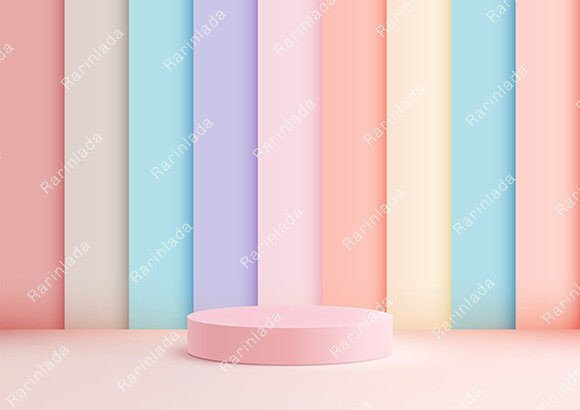 3D Pink Podium on Rainbow Pastel Color: A Creative Design Asset
