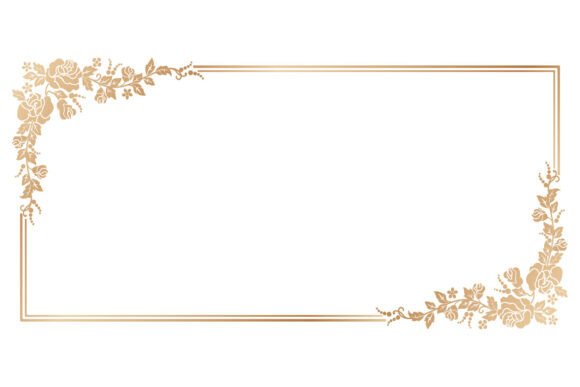 Golden Botanical Elegance: Rose Flower Corner Frame with Gold Color