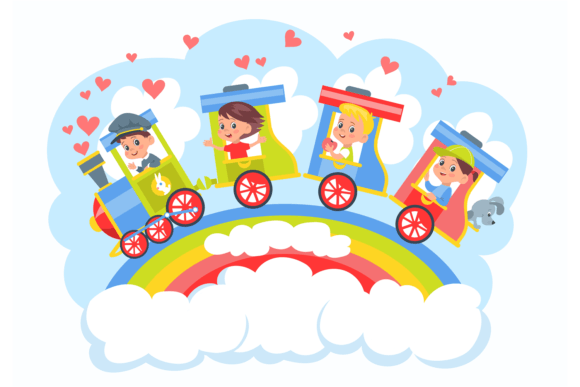 Kids Train: Boys and Girls Ride in Color