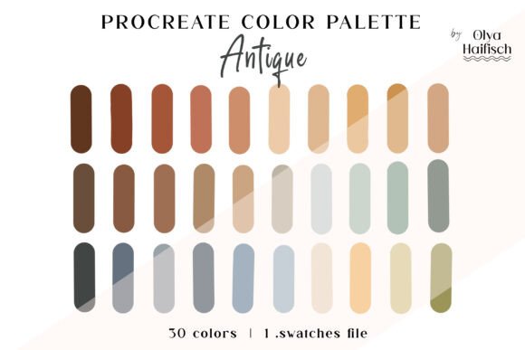 Muted Vintage Procreate Color Palette: 30 Airy, Rich Swatches