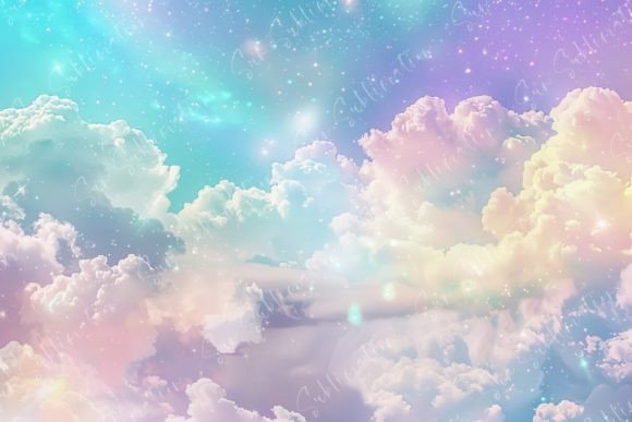 Pastel Color Abstract Fantasy Sky with Rainbow and Clouds