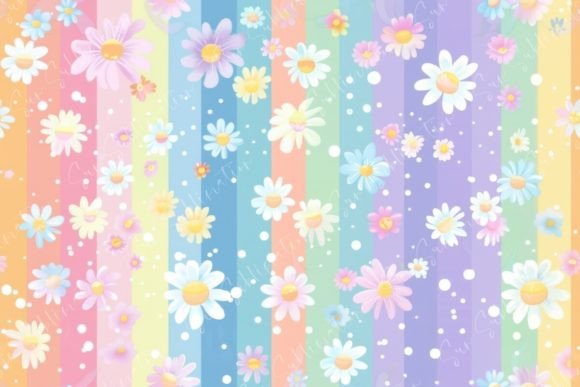 Rainbow Pastel Color Background with Chamomile Flowers