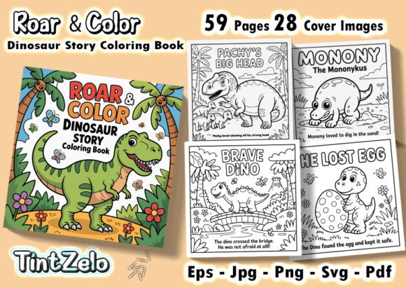 Roar & Color: Dinosaur Story Coloring Pages