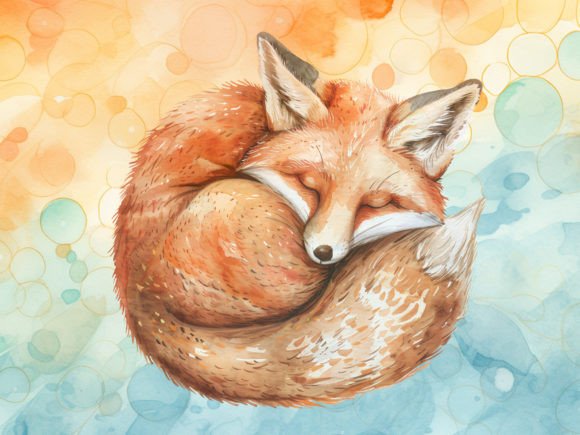 Watercolour Curled Up Fox PNG: A Designer's Asset