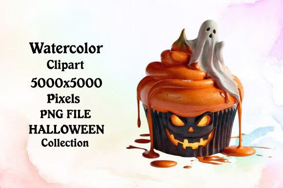Watercolour Halloween Cupcake Clipart for Creative Projects
