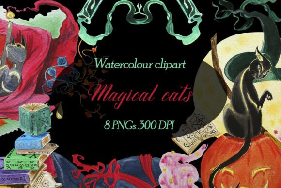 Watercolour Magical Cats Halloween Witch: Unleash Your Spooky Creativity